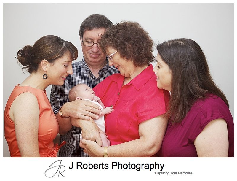 Baby girl with her grandparents, mother and aunt - sydney baby portrait photography
